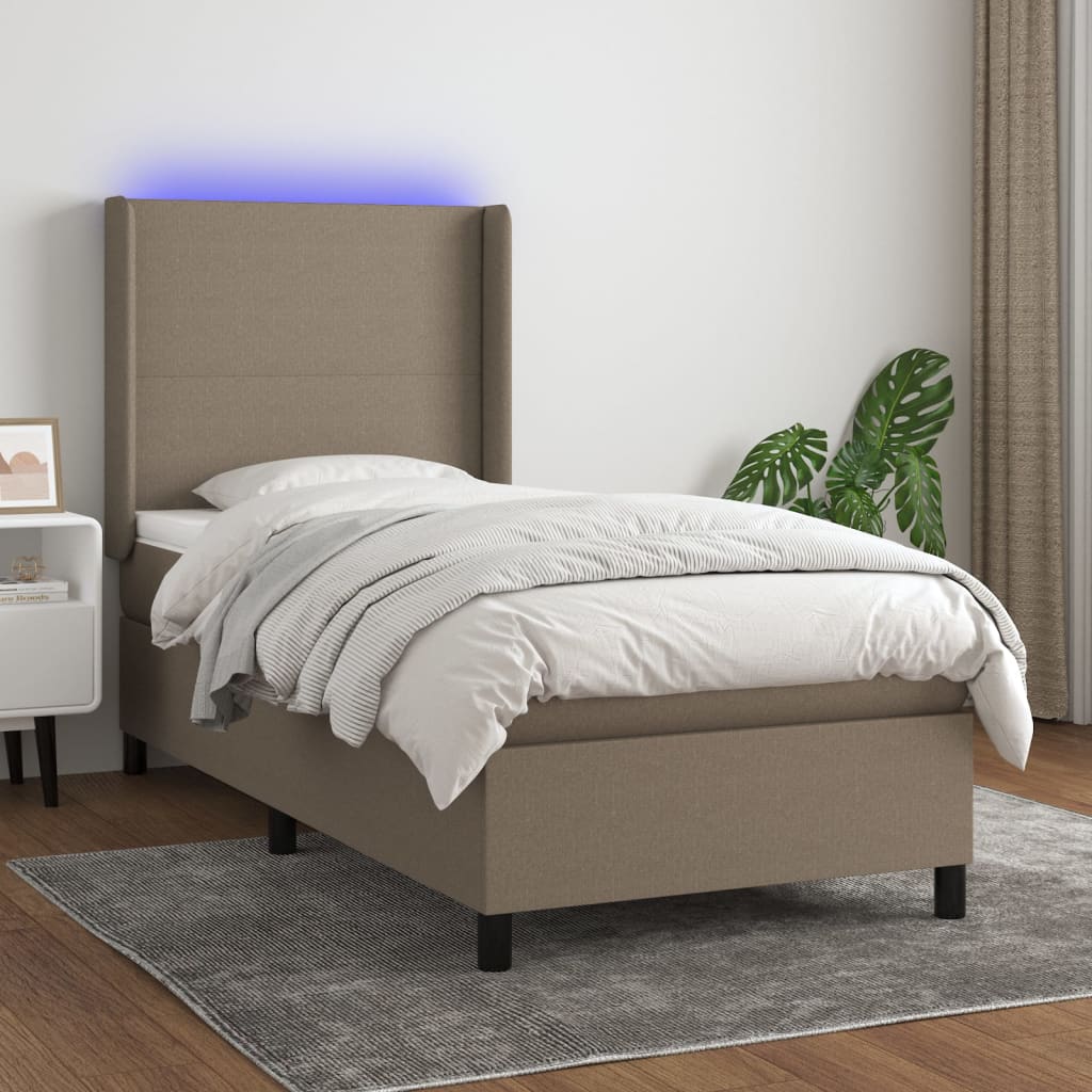 vidaXL Posteľ boxsping s matracom a LED sivohnedá 90x200 cm látka