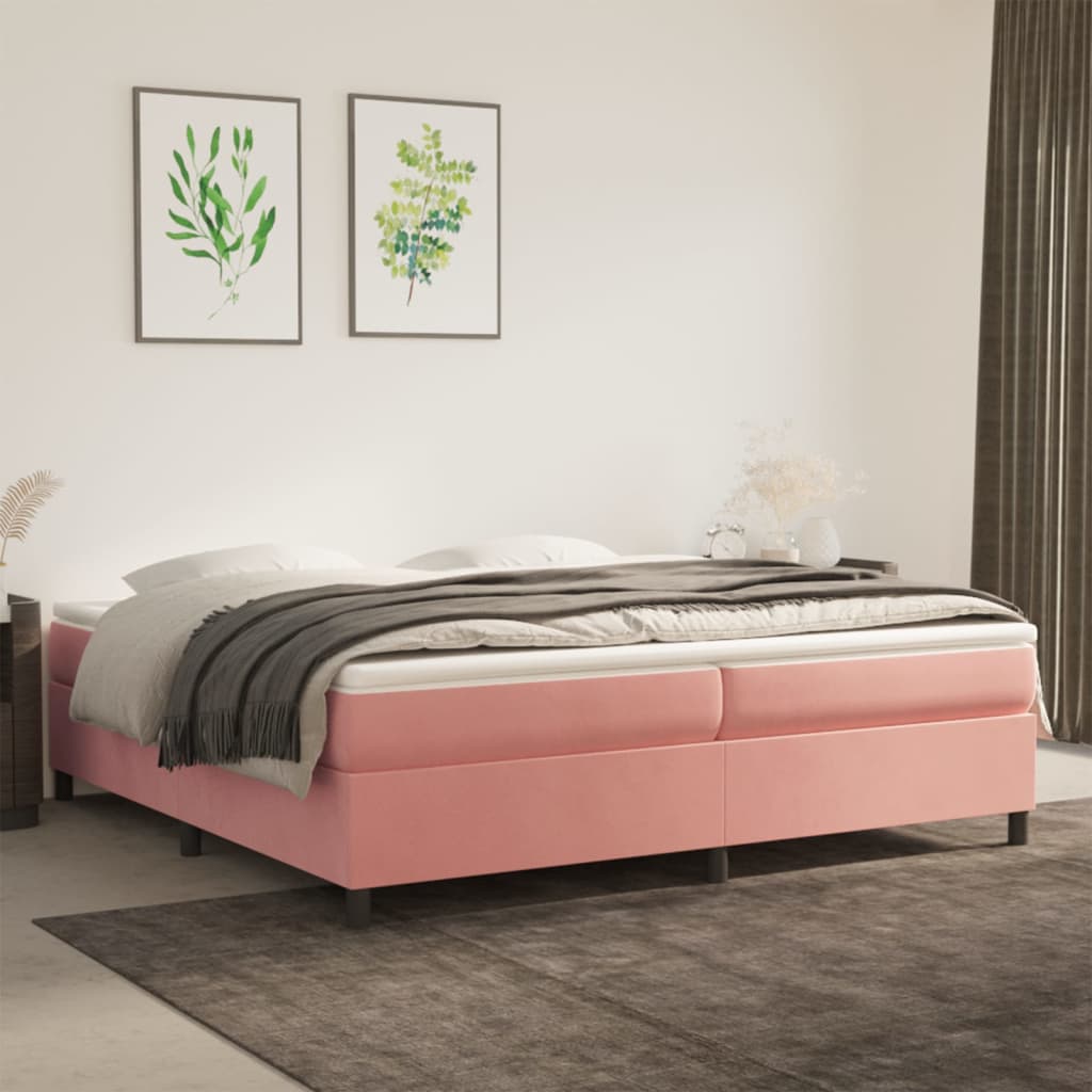 vidaXL Posteľný rám boxsping s matracom ružový200x200 cm zamat