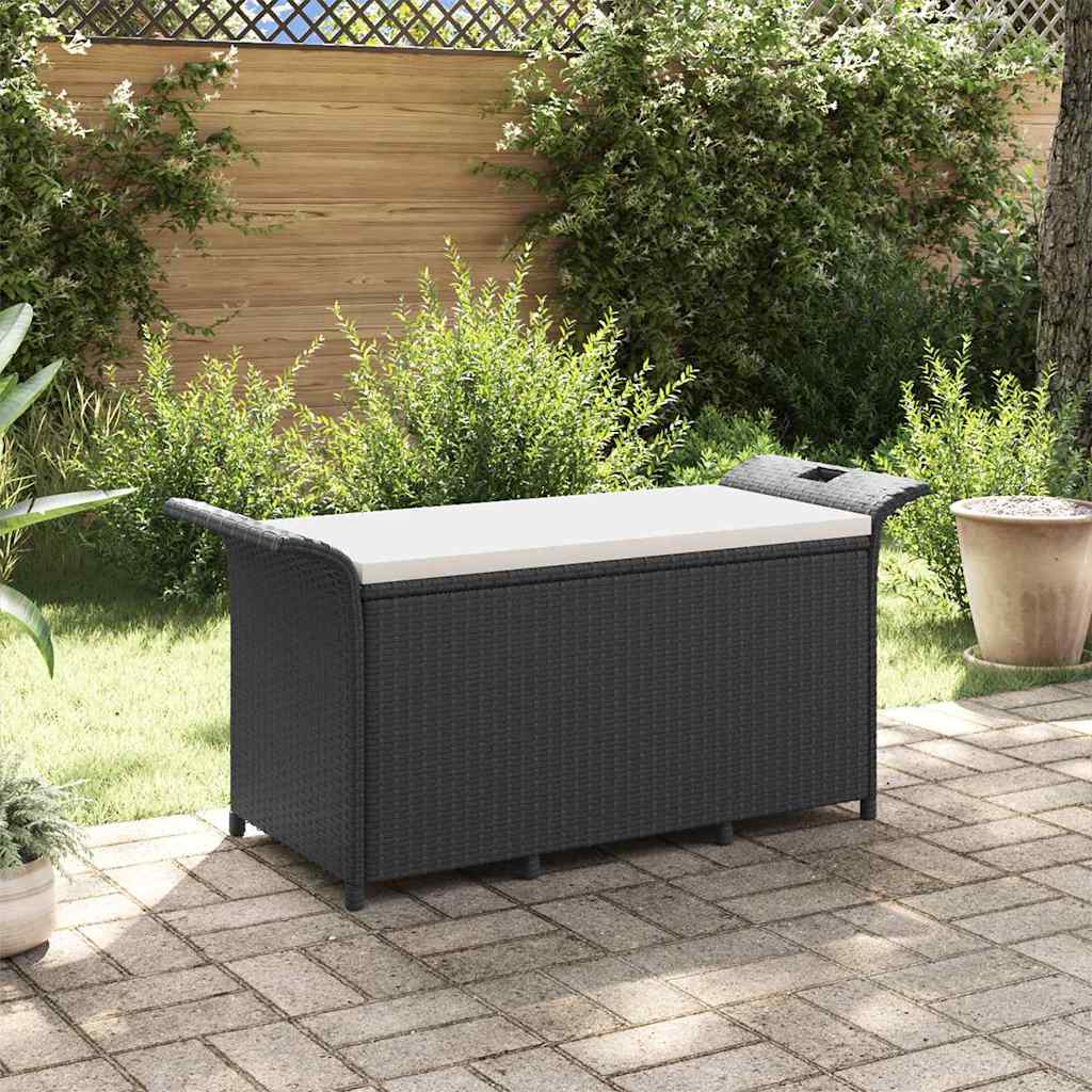 vidaXL Záhradná lavička s vankúšmi čierna 116x46x57 cm polyratan