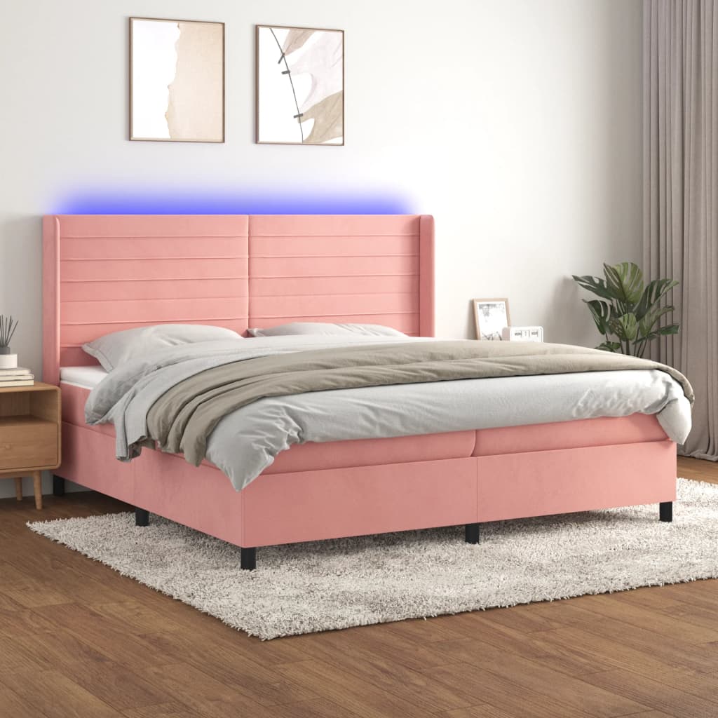 vidaXL Posteľný rám boxsping s matracom a LED ružový 200x200 cm zamat