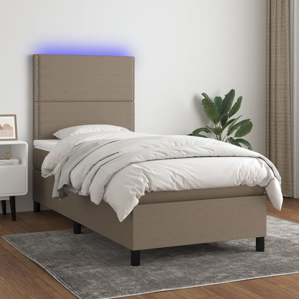 vidaXL Posteľ boxsping s matracom a LED sivohnedá 90x200 cm látka