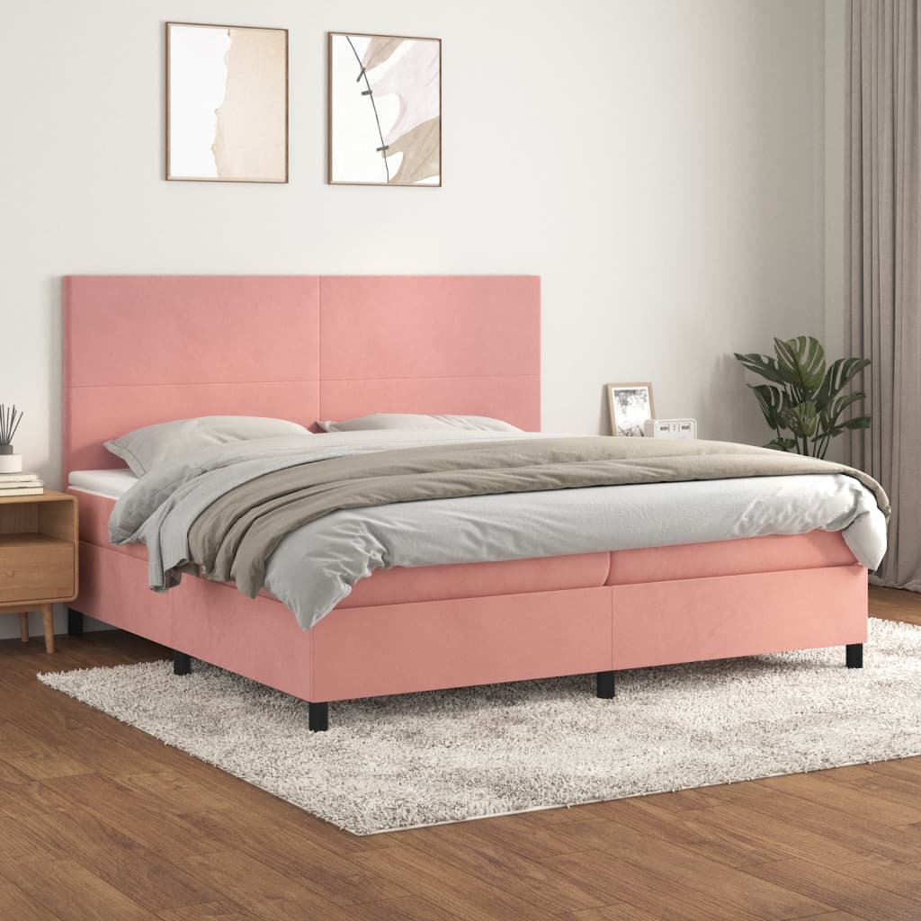 vidaXL Posteľný rám boxsping s matracom ružový200x200 cm zamat