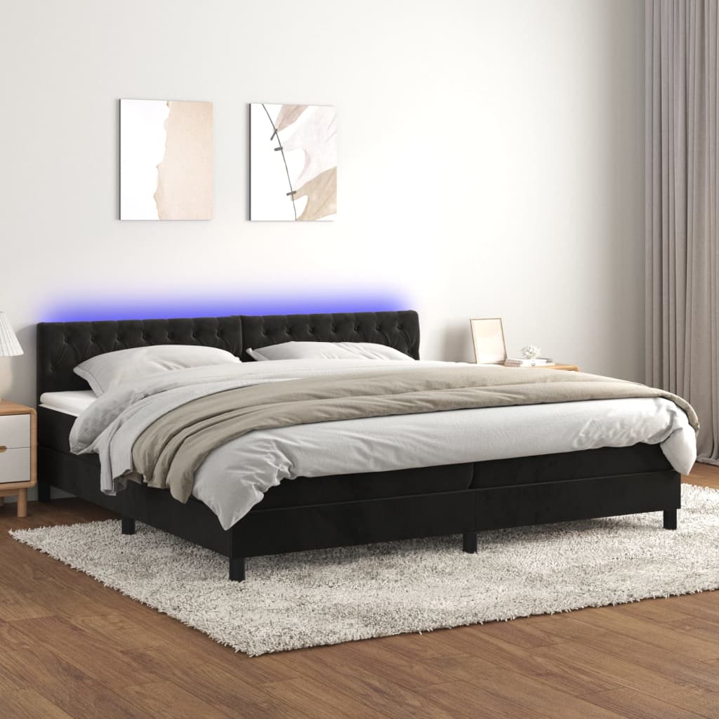 vidaXL Posteľ boxsping s matracom a LED čierna 200x200 cm zamat