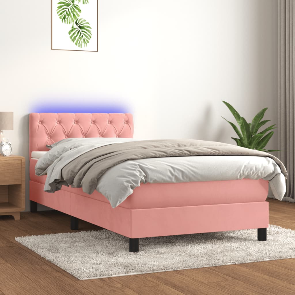 vidaXL Posteľný rám boxsping s matracom a LED ružový 80x200 cm zamat