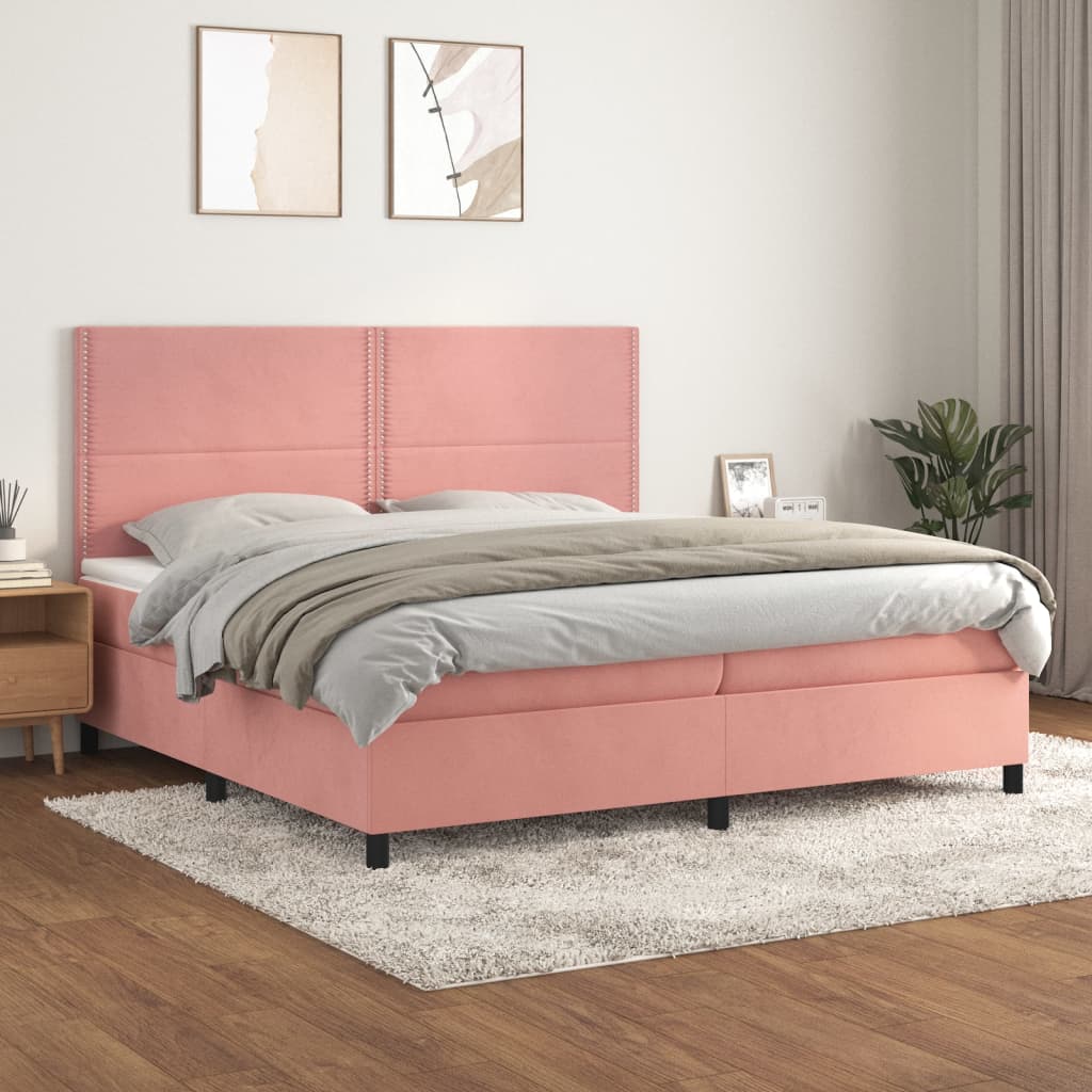 vidaXL Posteľný rám boxsping s matracom ružový200x200 cm zamat