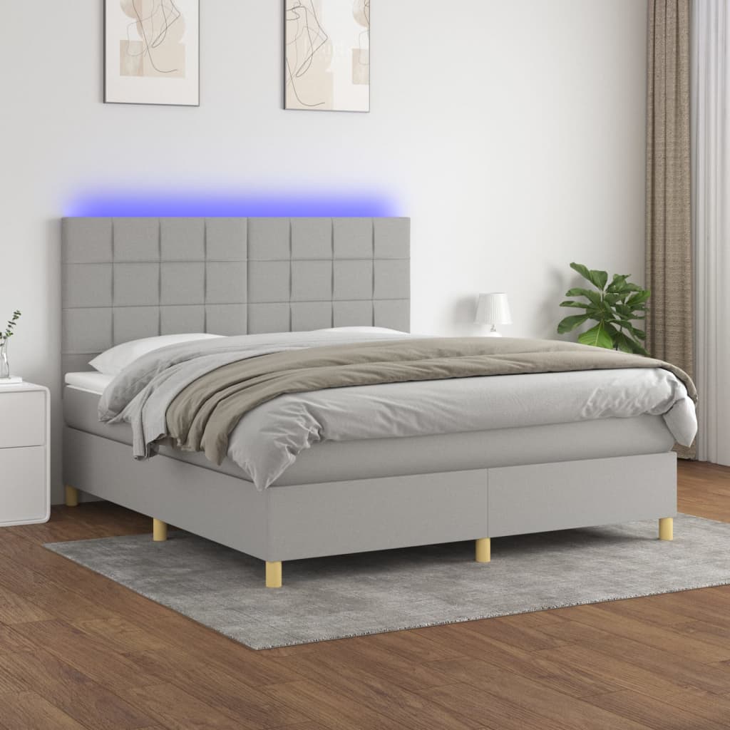 vidaXL Posteľ boxsping s matracom a LED bledosivá 160x200 cm látka