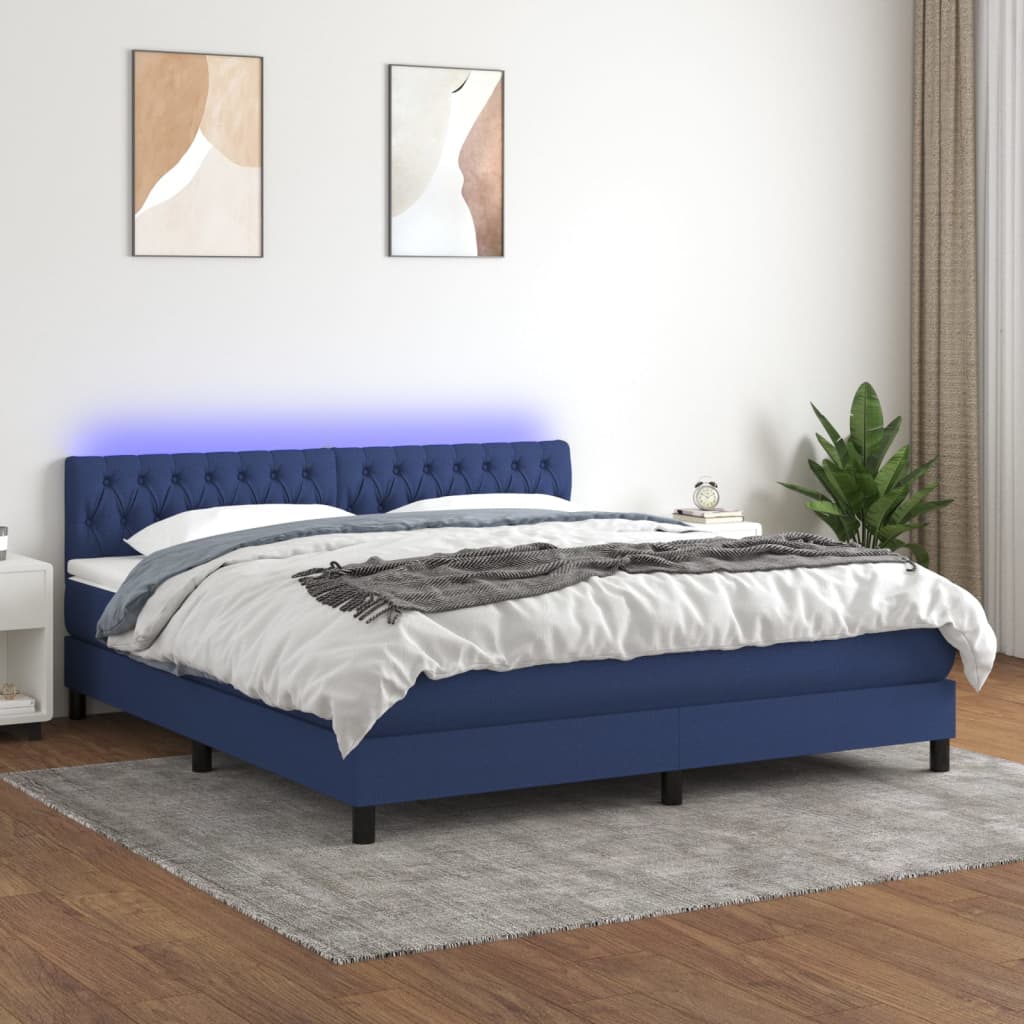 vidaXL Posteľ boxsping s matracom a LED modrá 160x200 cm látka
