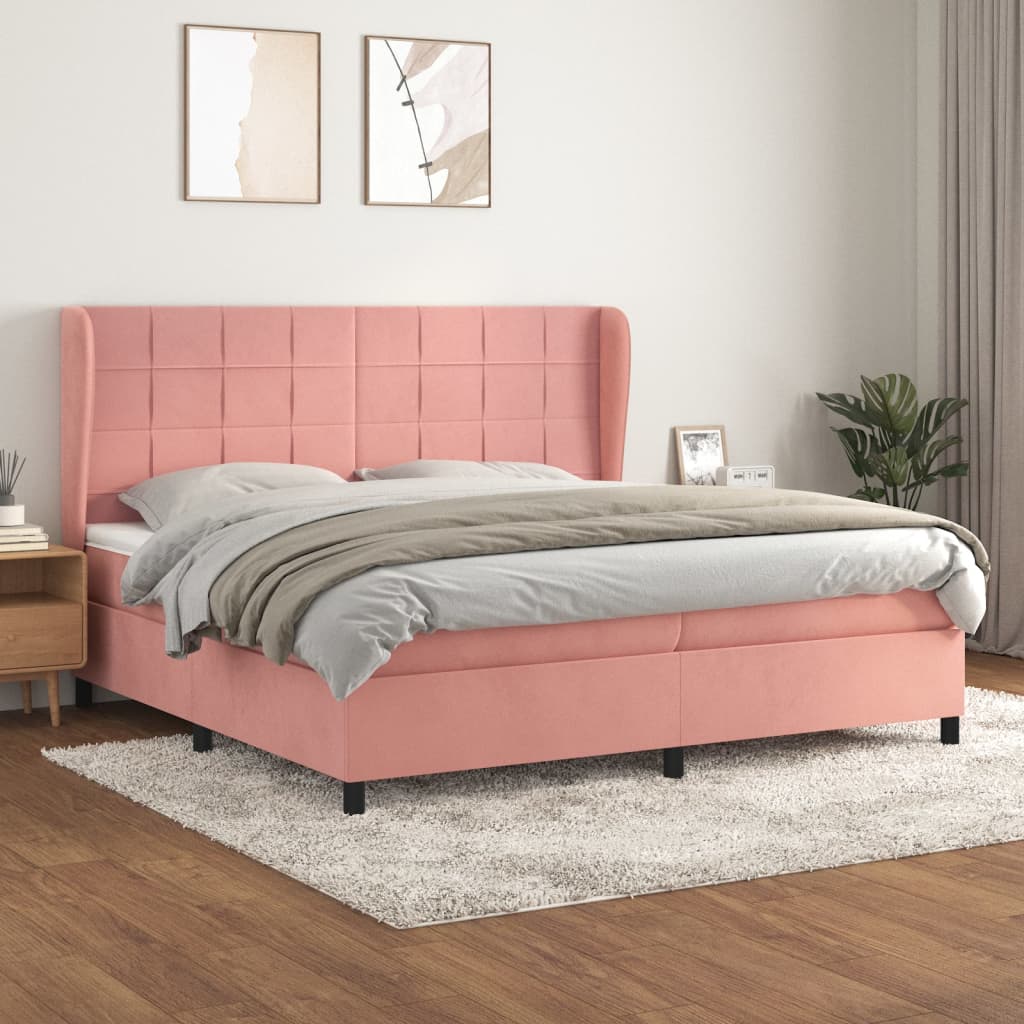 vidaXL Posteľný rám boxsping s matracom ružový200x200 cm zamat
