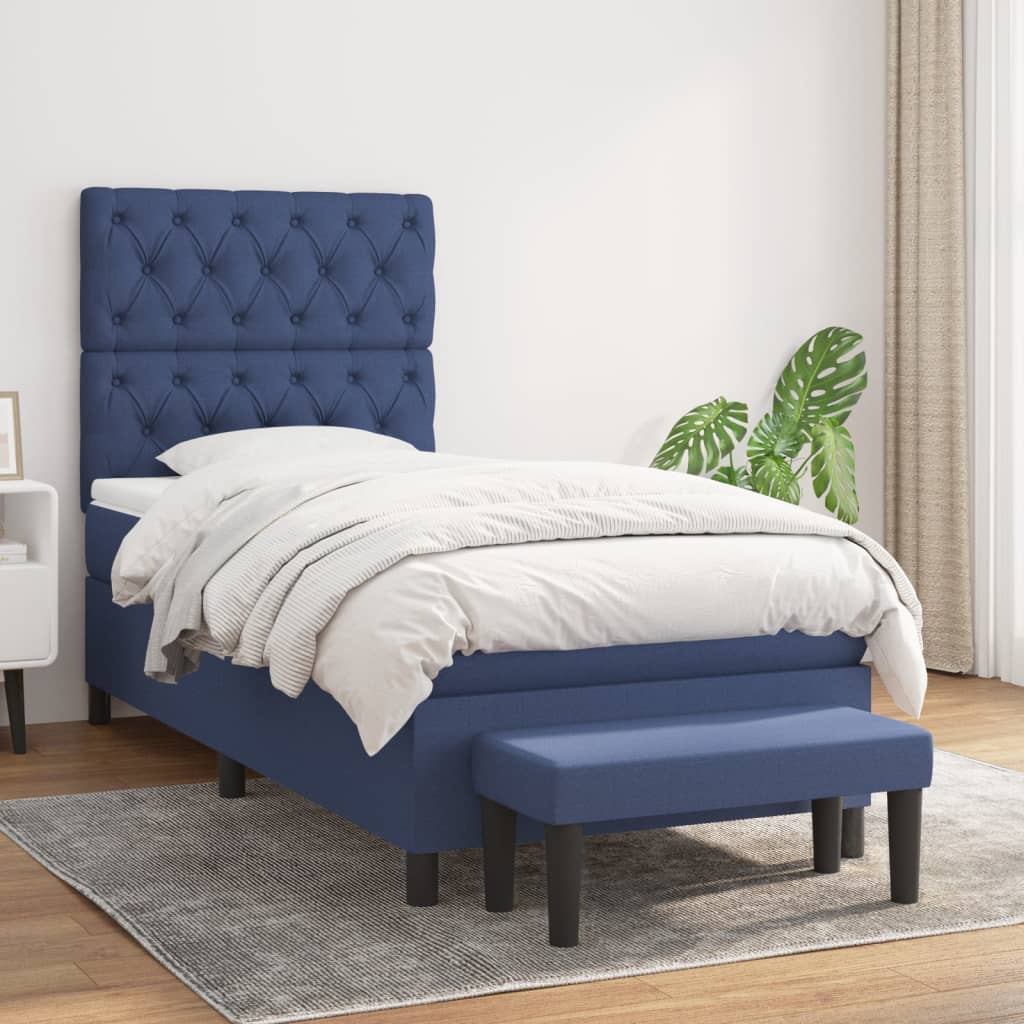 vidaXL Posteľný rám boxsping s matracom modrý 80x200 cm látka