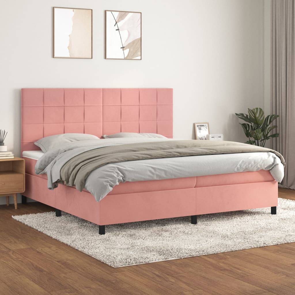 vidaXL Posteľný rám boxsping s matracom ružový200x200 cm zamat