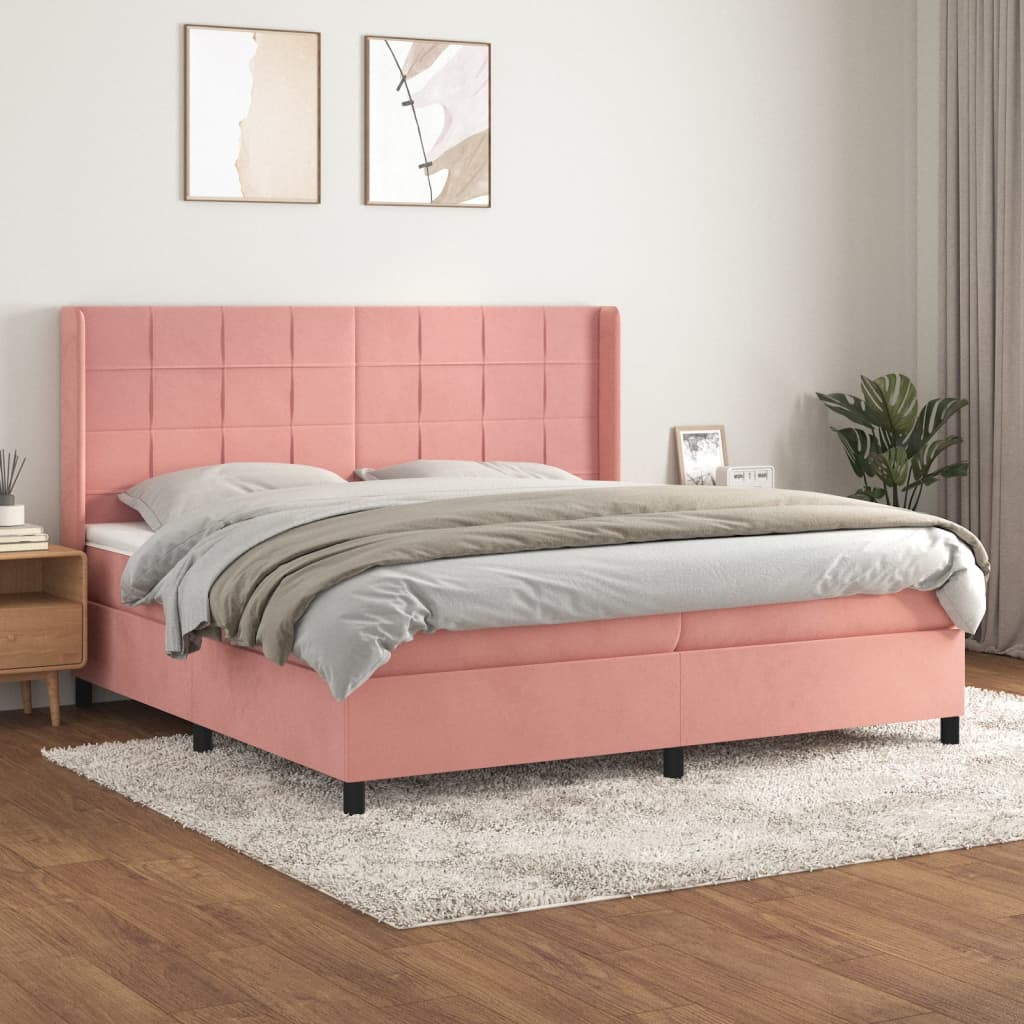 vidaXL Posteľný rám boxsping s matracom ružový200x200 cm zamat