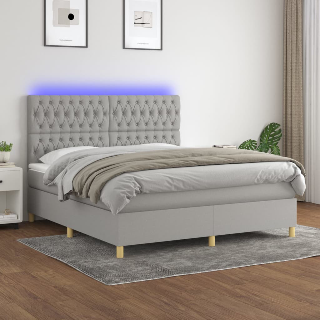 vidaXL Posteľ boxsping s matracom a LED bledosivá 160x200 cm látka