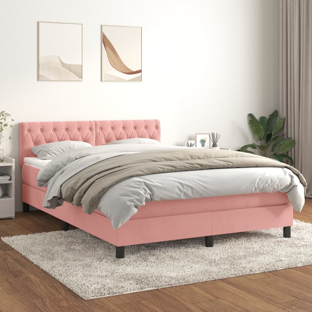 vidaXL Posteľný rám boxsping s matracom ružový 140x190 cm zamat