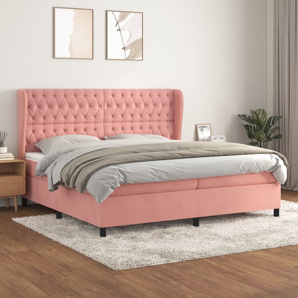 vidaXL Posteľný rám boxsping s matracom ružový200x200 cm zamat