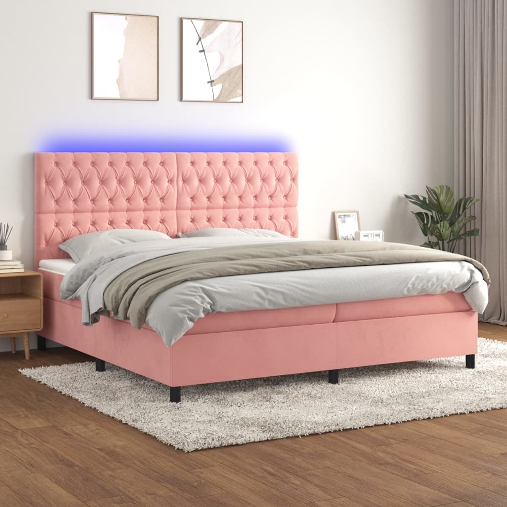 vidaXL Posteľný rám boxsping s matracom a LED ružový 200x200 cm zamat