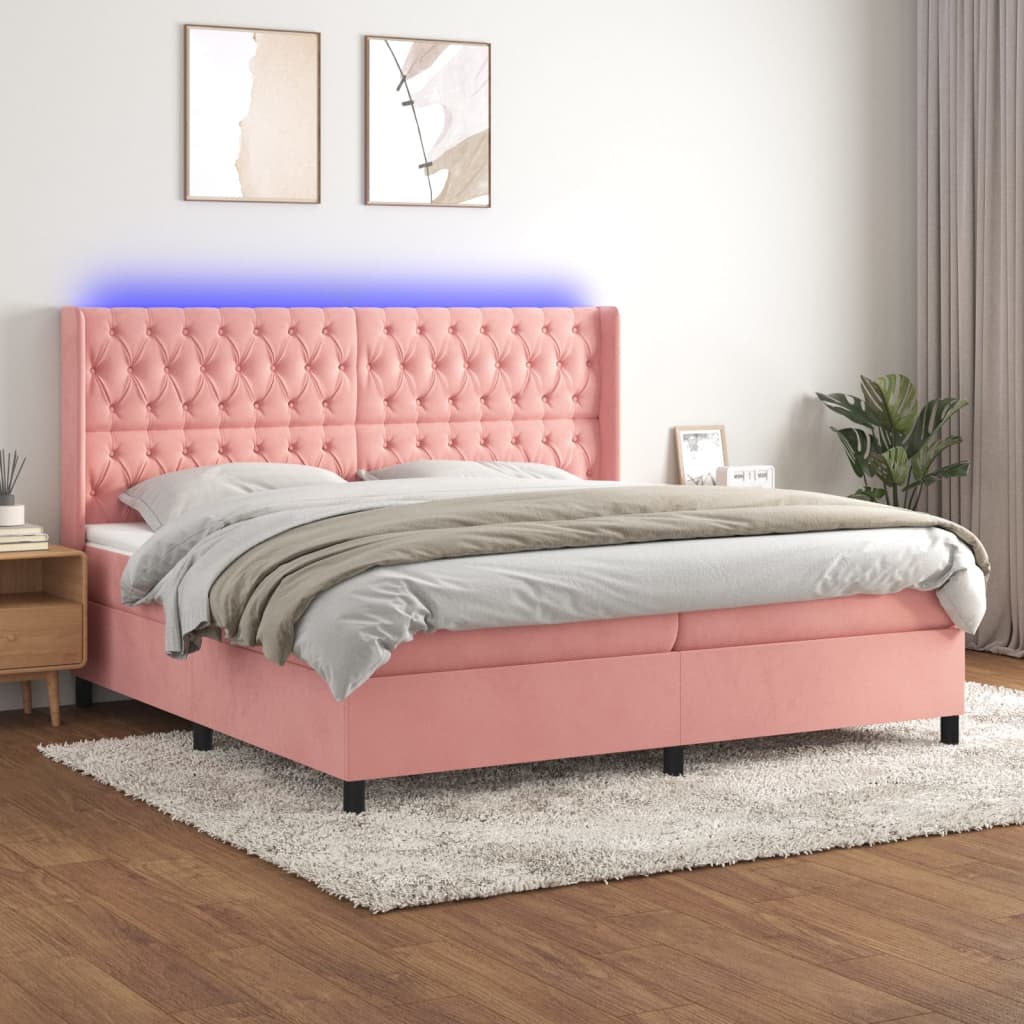 vidaXL Posteľný rám boxsping s matracom a LED ružový 200x200 cm zamat