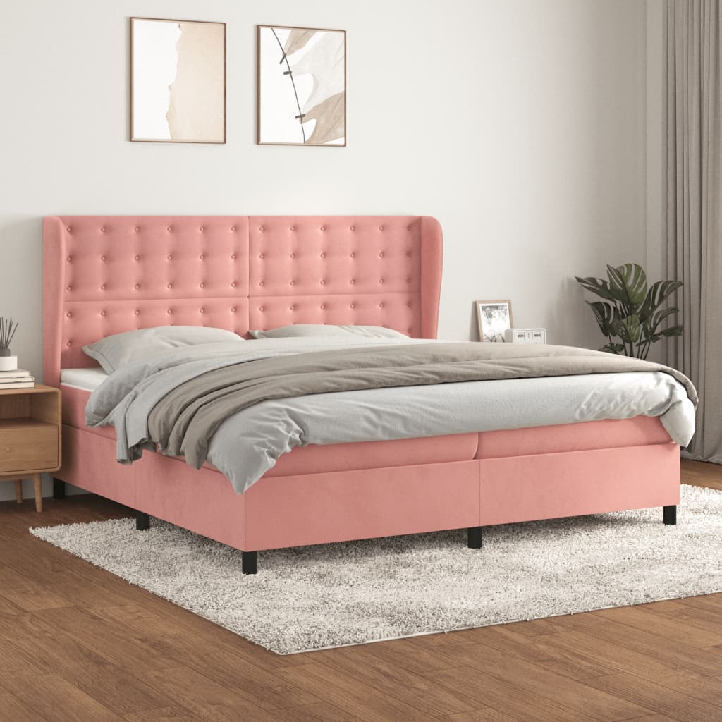 vidaXL Posteľný rám boxsping s matracom ružový200x200 cm zamat