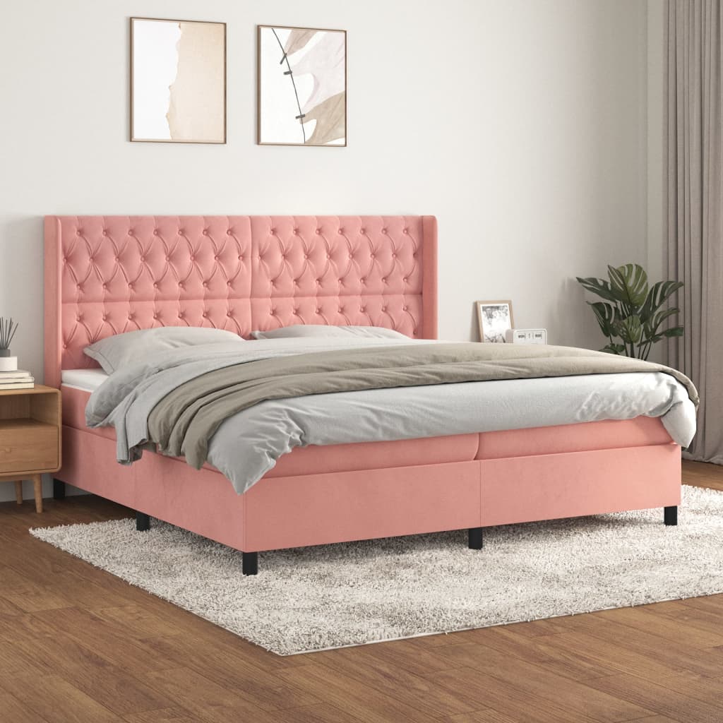 vidaXL Posteľný rám boxsping s matracom ružový200x200 cm zamat