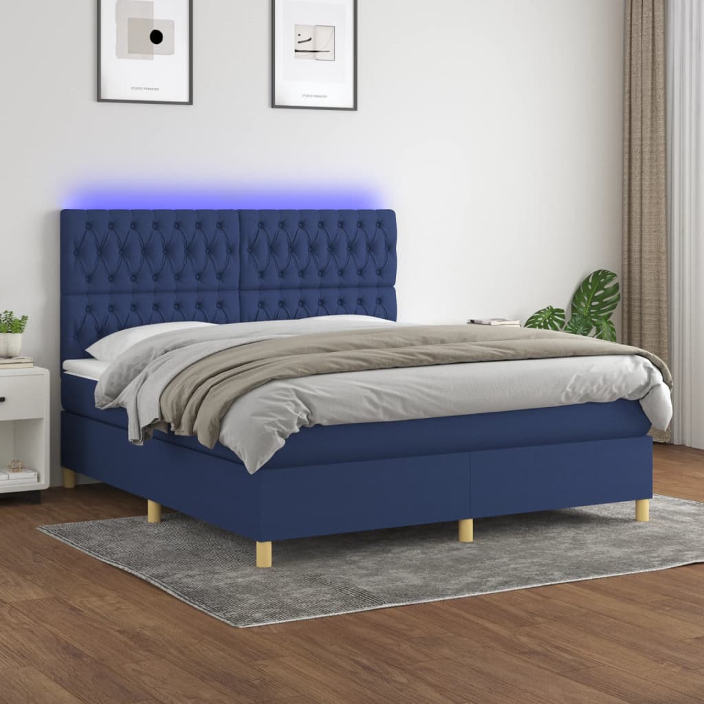 vidaXL Posteľ boxsping s matracom a LED modrá 160x200 cm látka