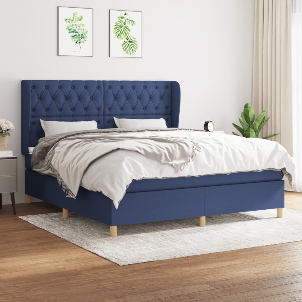 vidaXL Posteľný rám boxspring s matracom modrý 160x200 cm látka