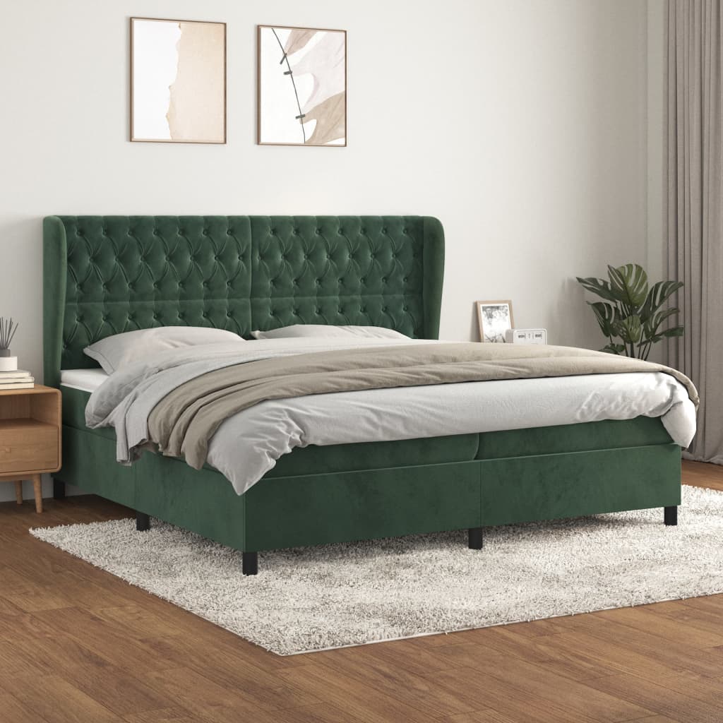vidaXL Posteľný rám boxsping s matracom tmavozelený 200x200 cm zamat