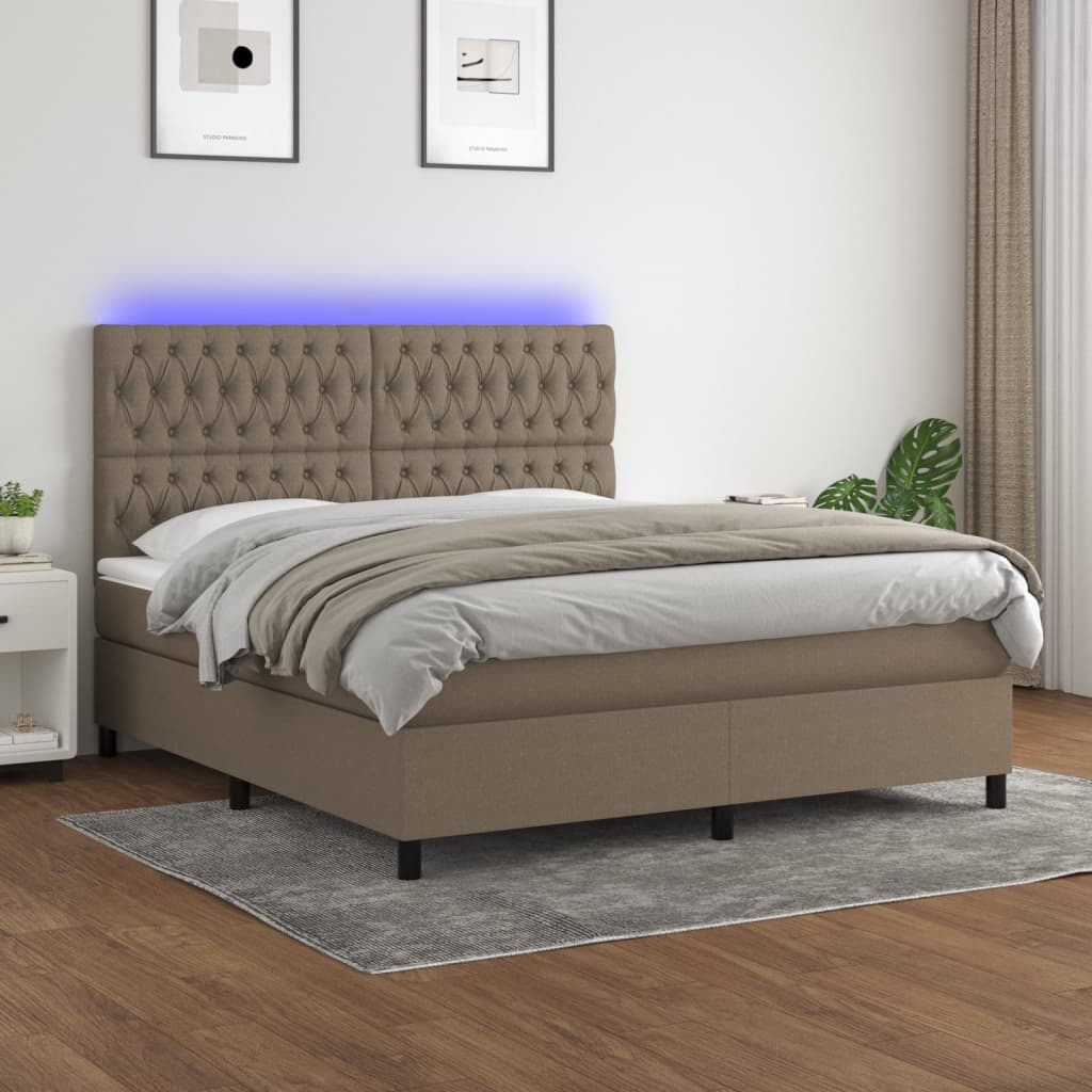 vidaXL Posteľ boxsping s matracom a LED sivohnedá 160x200 cm látka
