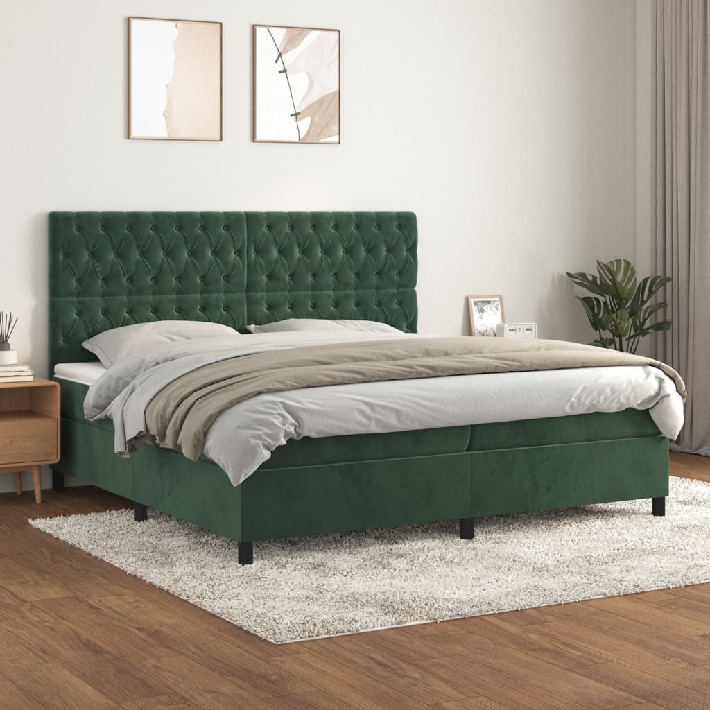 vidaXL Posteľný rám boxsping s matracom tmavozelený 200x200 cm zamat
