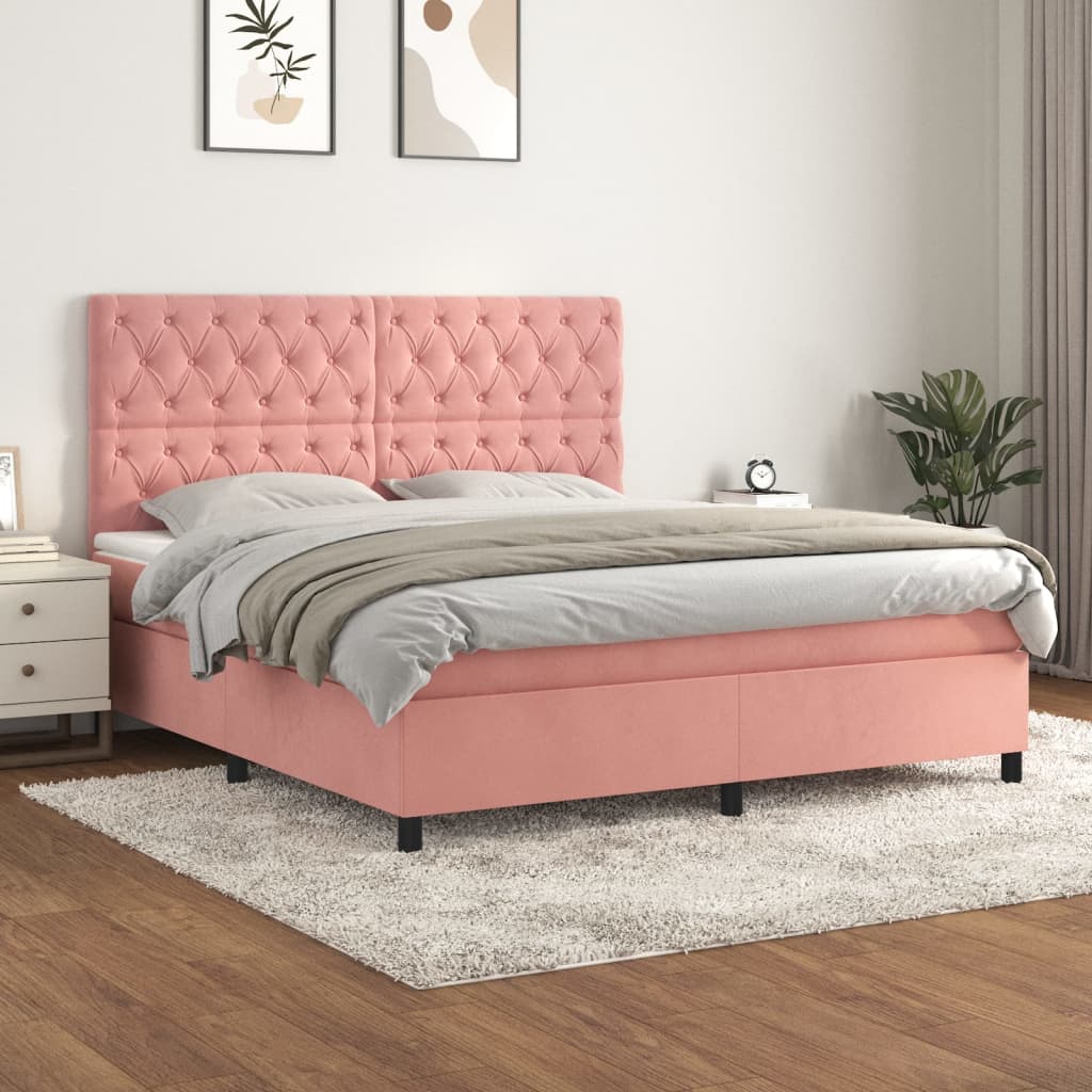 vidaXL Posteľný rám boxsping s matracom ružový 160x200 cm zamat