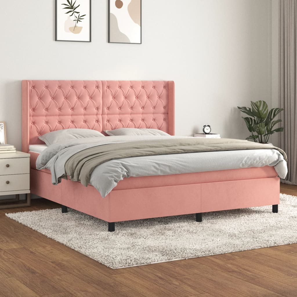 vidaXL Posteľný rám boxsping s matracom ružový 160x200 cm zamat