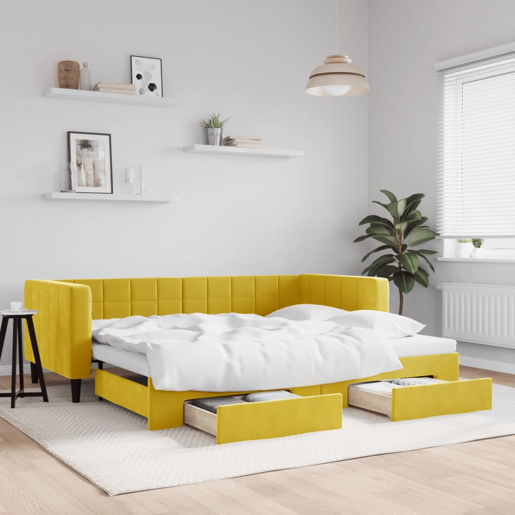 vidaXL Rozkladacia denná posteľ so zásuvkami žltá 90x200 cm zamat