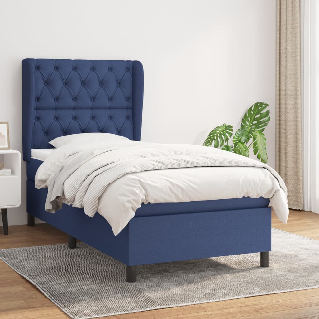 vidaXL Posteľný rám boxsping s matracom modrý 80x200 cm látka