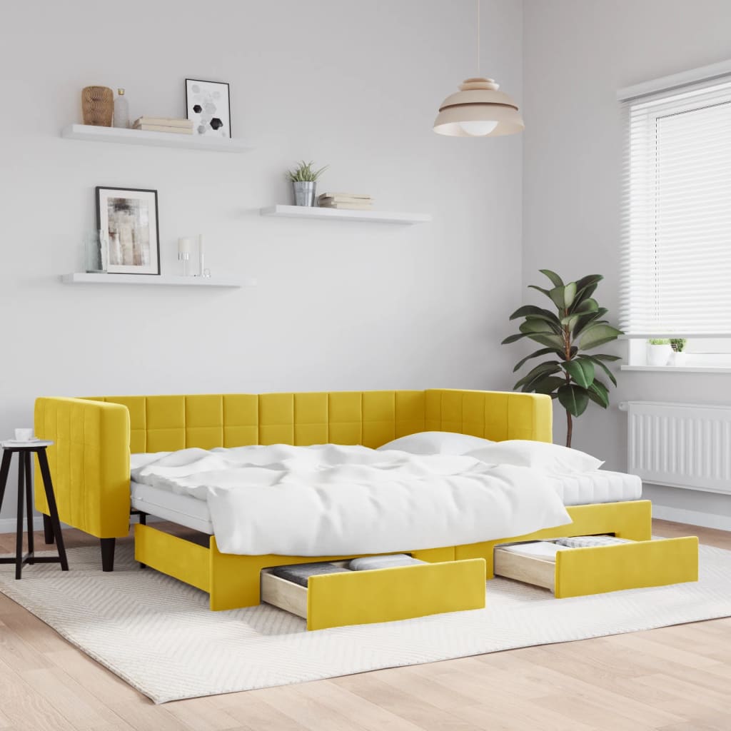 vidaXL Rozkladacia denná posteľ so zásuvkami žltá 90x200 cm zamat