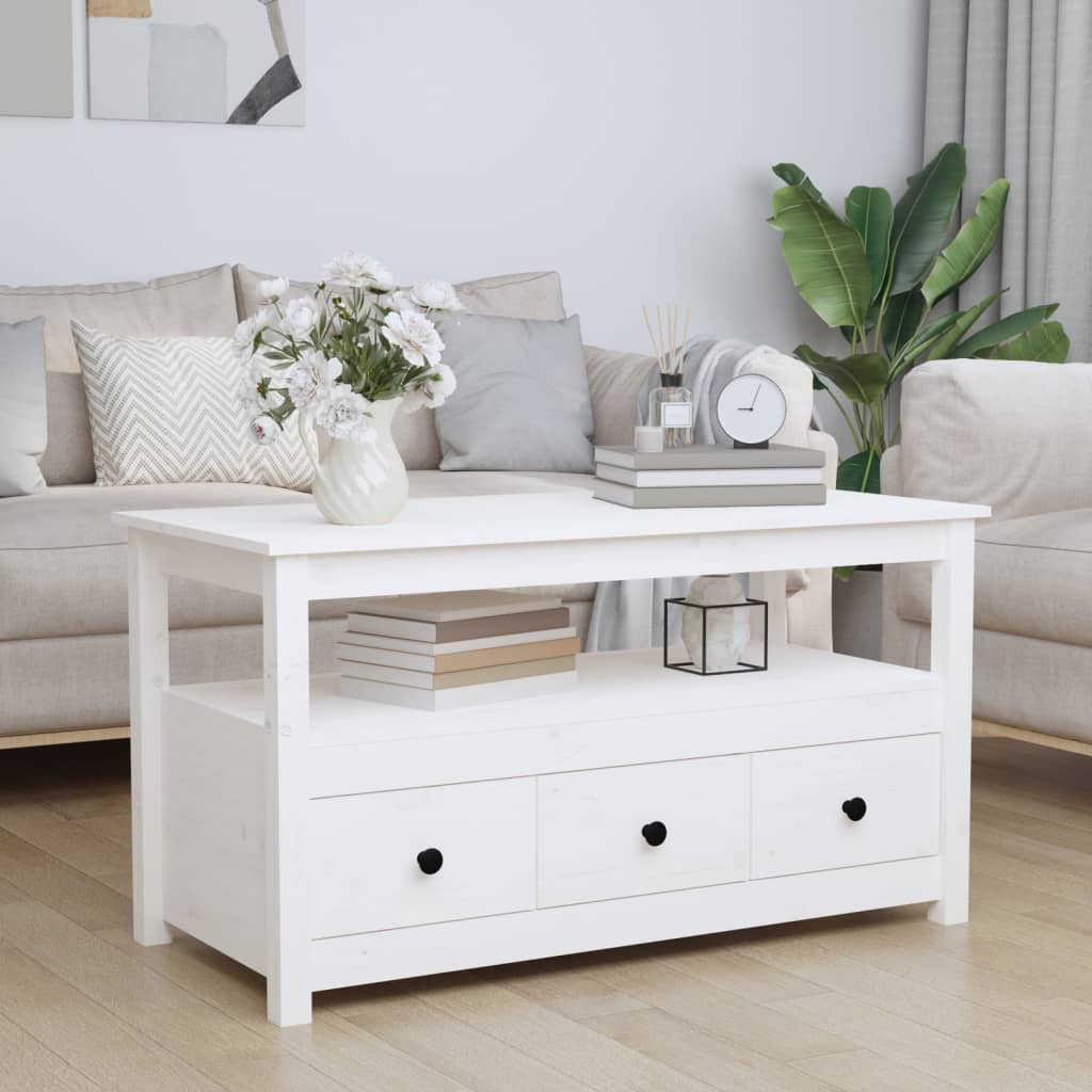 vidaXL Konferenčný stolík biely 102x49x55 cm borovicový masív