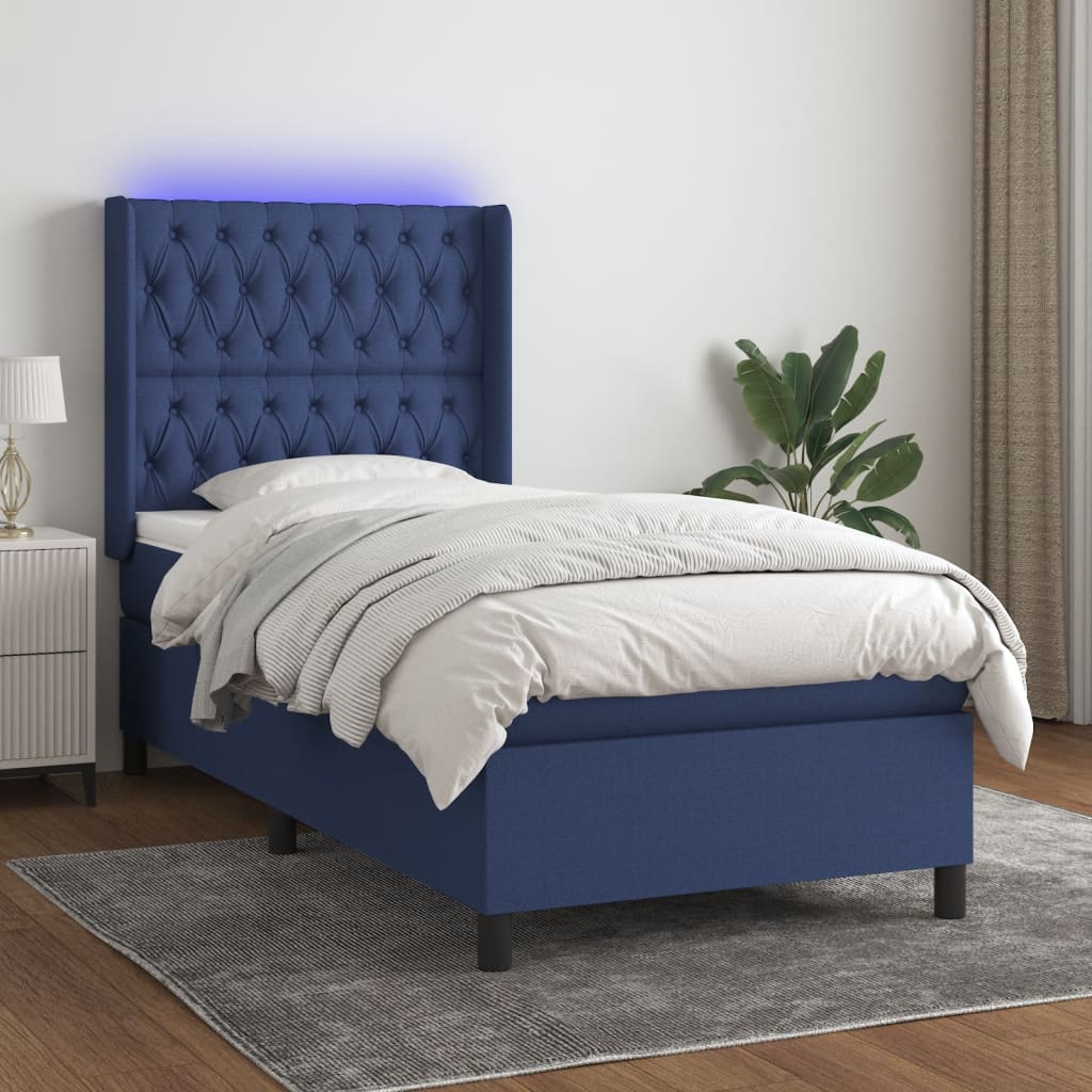 vidaXL Posteľ boxsping s matracom a LED modrá 80x200 cm látka