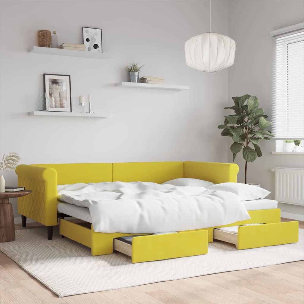 vidaXL Rozkladacia denná posteľ so zásuvkami žltá 90x200 cm zamat