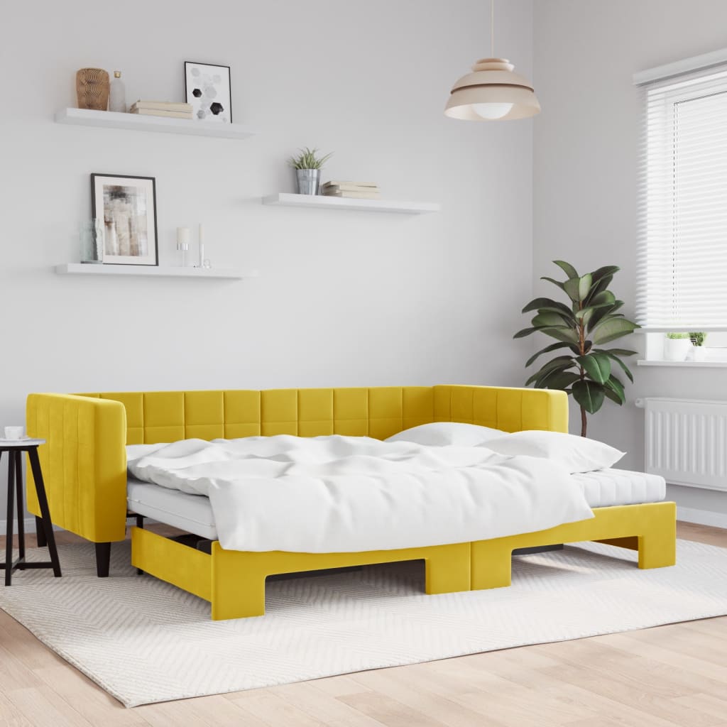 vidaXL Rozkladacia denná posteľ s matracmi žltá 90x200 cm zamat