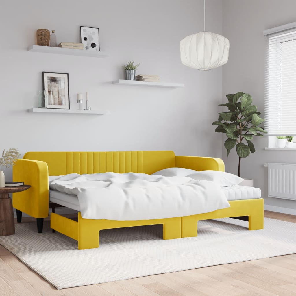 vidaXL Rozkladacia denná posteľ s matracmi žltá 90x200 cm zamat