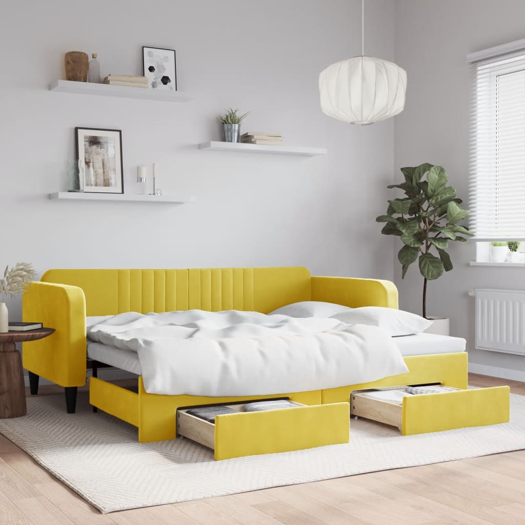 vidaXL Rozkladacia denná posteľ so zásuvkami žltá 90x200 cm zamat