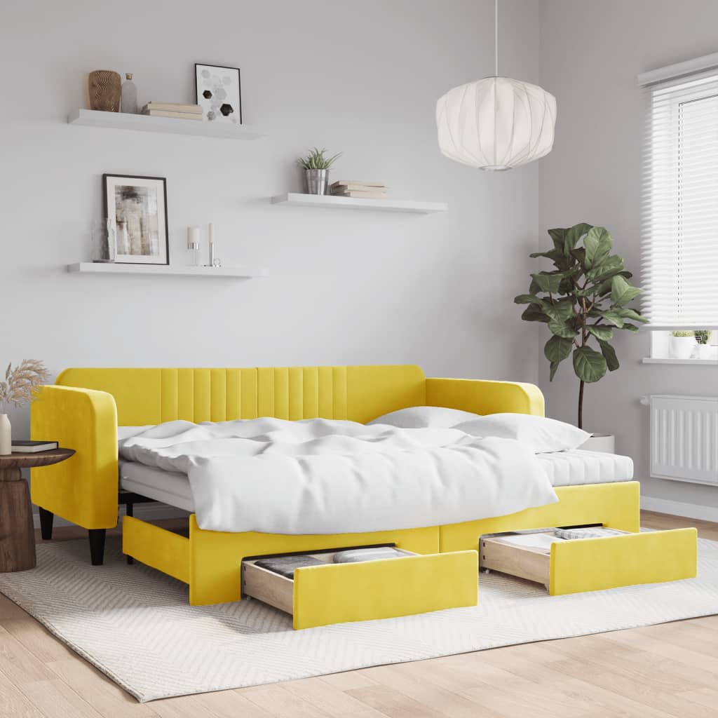 vidaXL Rozkladacia denná posteľ so zásuvkami žltá 90x200 cm zamat
