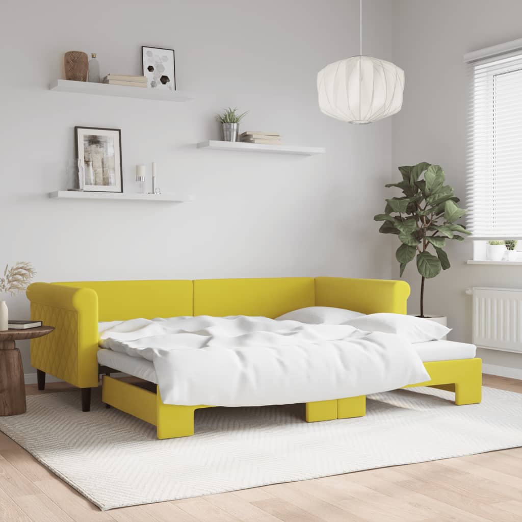 vidaXL Denná posteľ s rozkladacou posteľou žltá 90x200 cm zamat