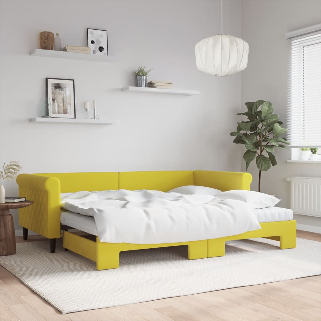 vidaXL Rozkladacia denná posteľ s matracmi žltá 90x200 cm zamat