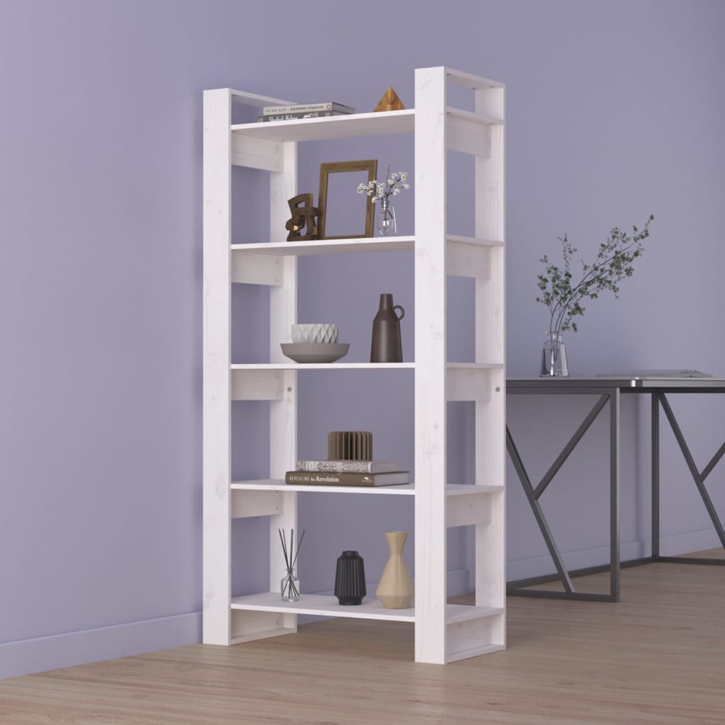 vidaXL Knižnica/deliaca stena biela 80x35x160 cm masívne drevo