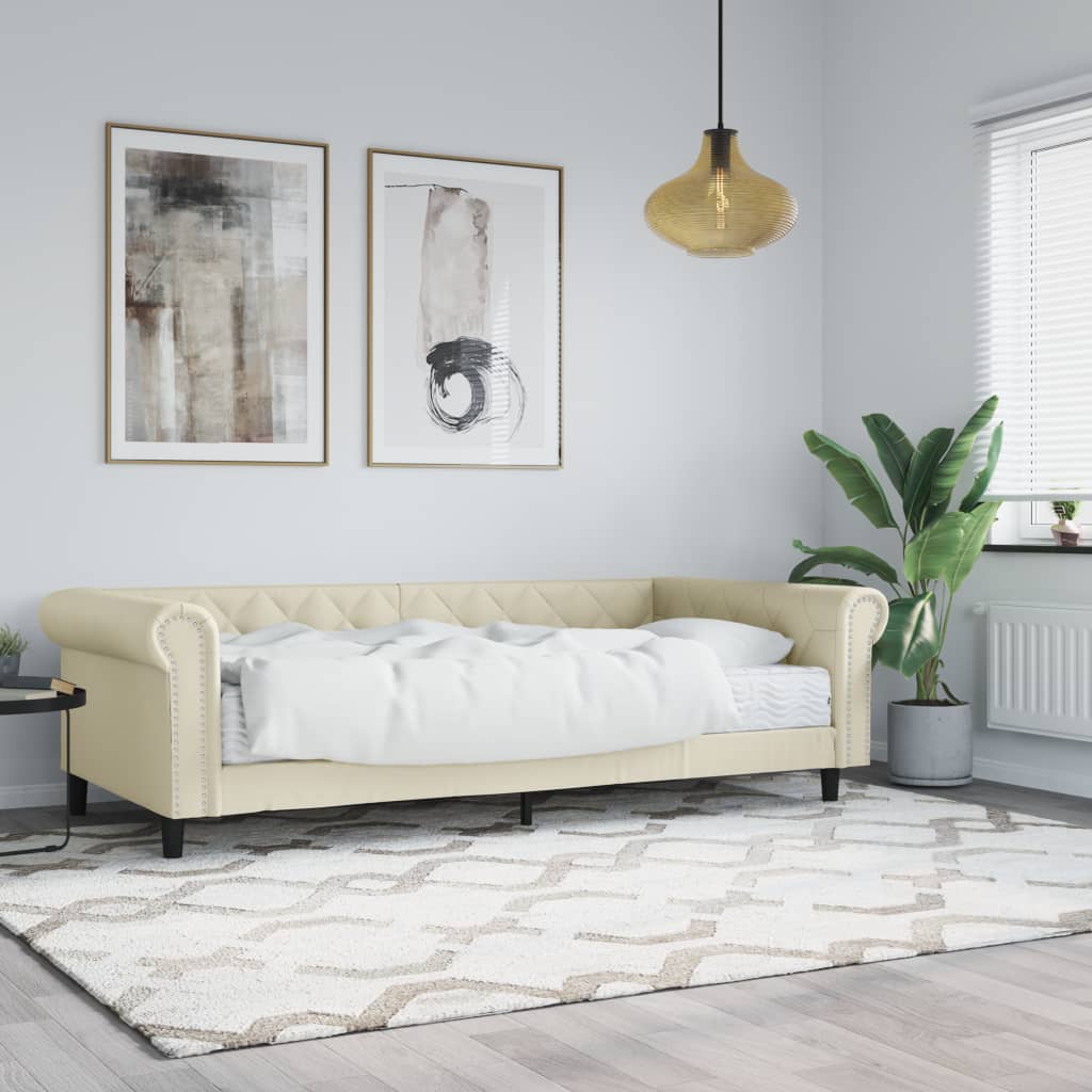 vidaXL Denná posteľ s matracom krémová 90x200 cm umelá koža