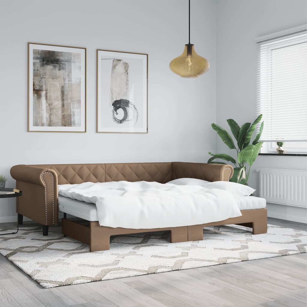 vidaXL Rozkl. denná posteľ s matracmi kapučínová 90x200 cm umelá koža