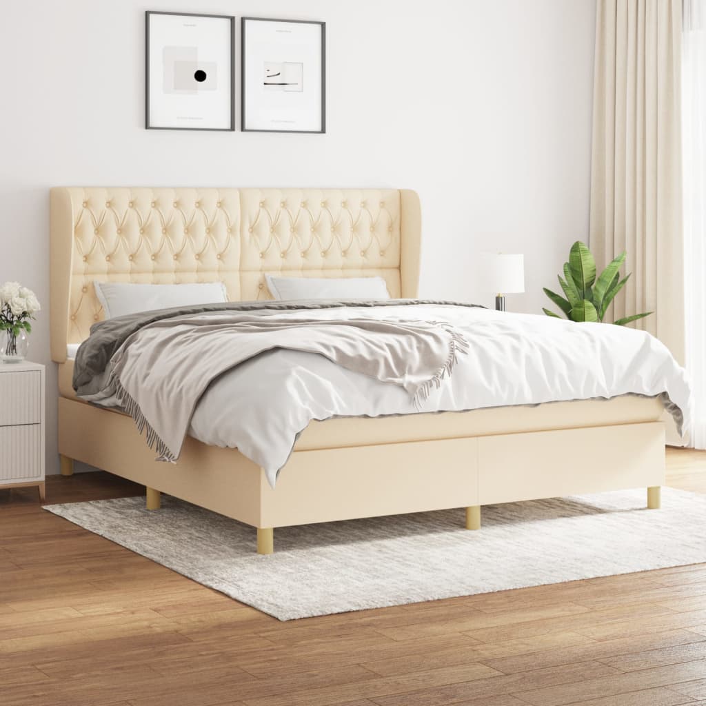 vidaXL Posteľný rám boxspring s matracom krémový 180x200 cm látka