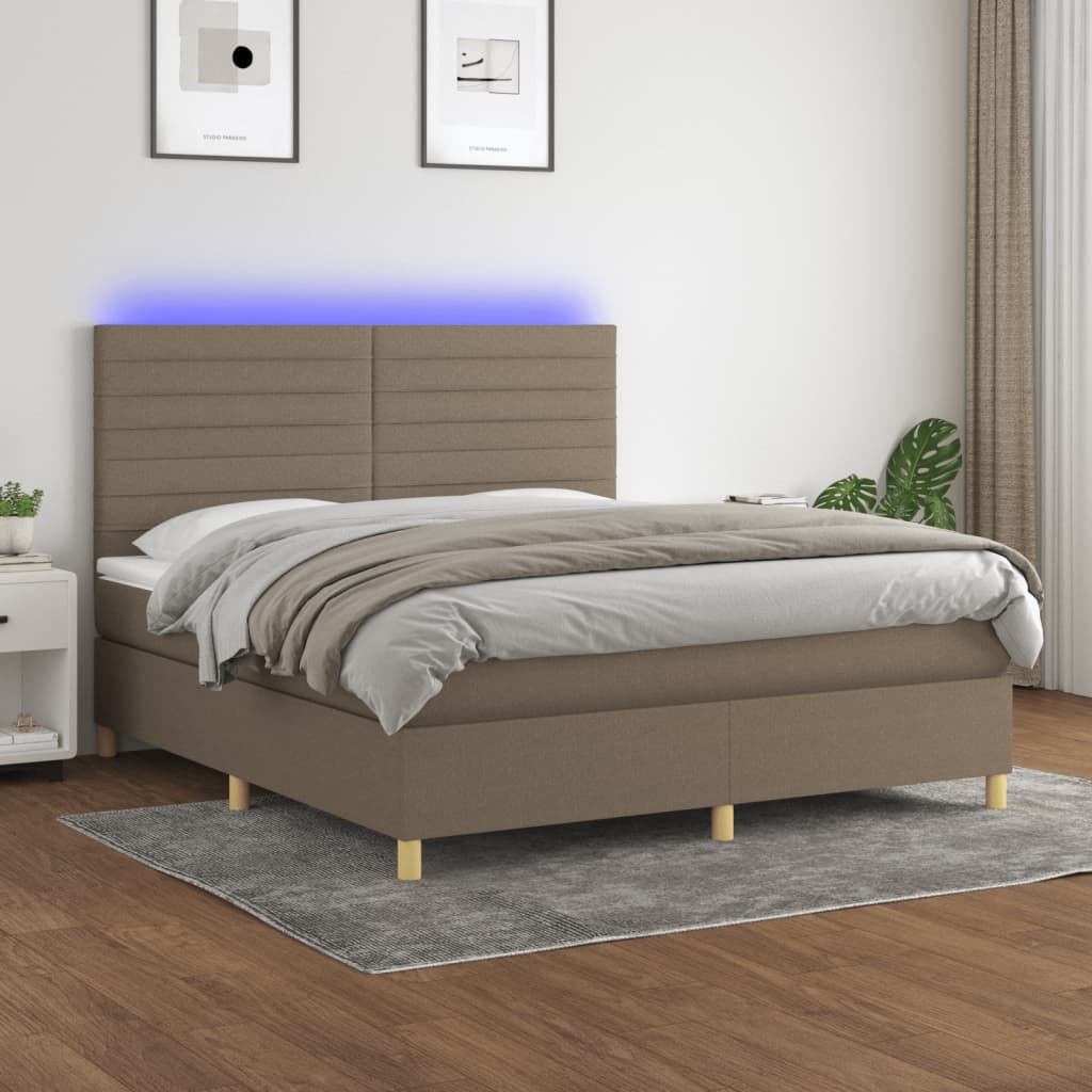 vidaXL Posteľ boxsping s matracom a LED sivohnedá 180x200 cm látka