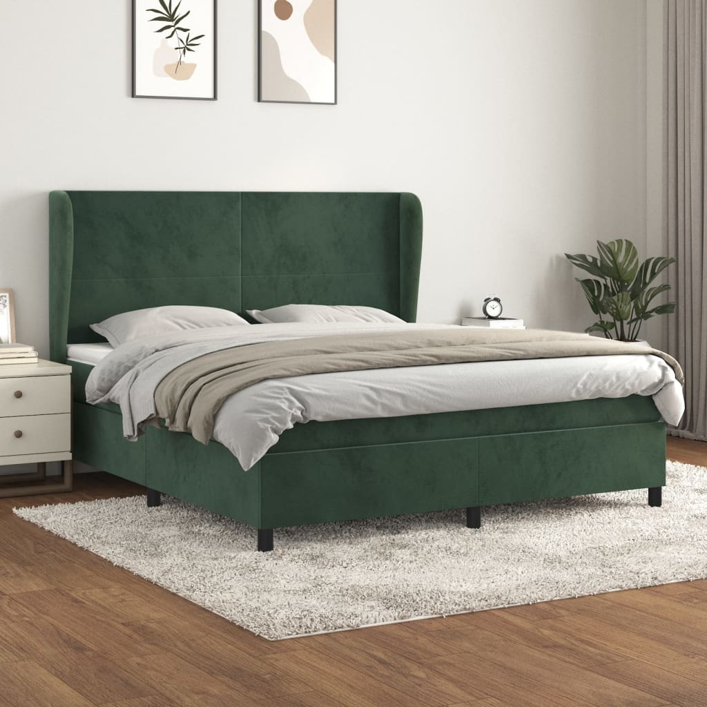 vidaXL Posteľný rám boxsping s matracom tmavozelený 180x200 cm zamat