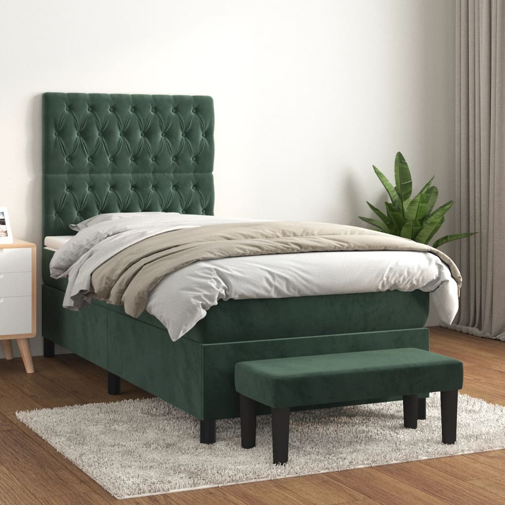 vidaXL Posteľný rám boxsping s matracom tmavozelený 80x200 cm zamat