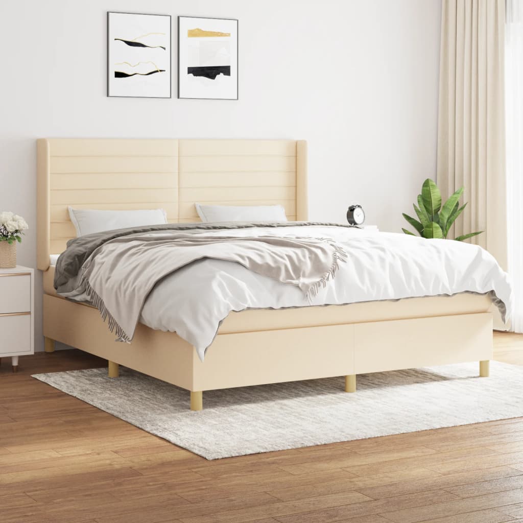 vidaXL Posteľný rám boxspring s matracom krémový 180x200 cm látka