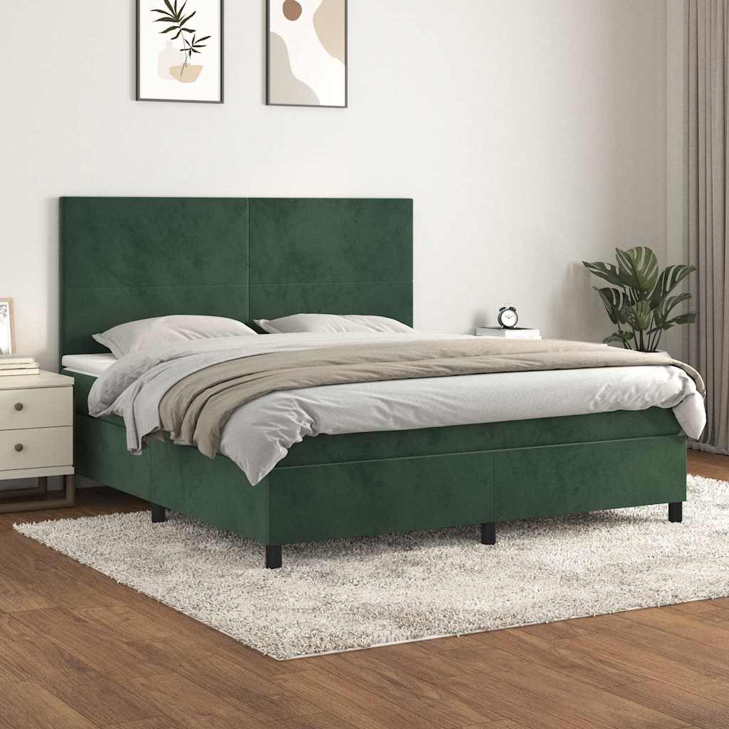 vidaXL Posteľný rám boxsping s matracom tmavozelený 180x200 cm zamat